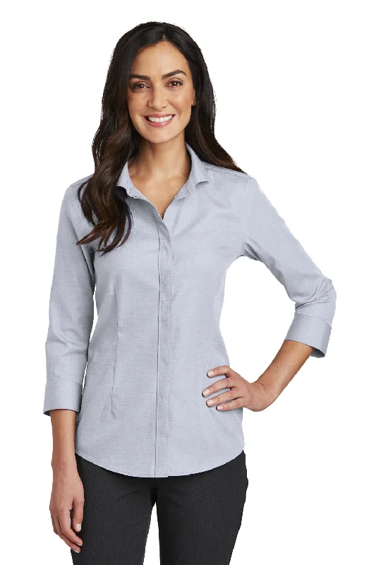 Red House Womens Nailhead Wrinkle Resistant 3/4 Sleeve Button Down Shirt - Ice Grey - Closeout Trendy Turtleneck Short Shirt