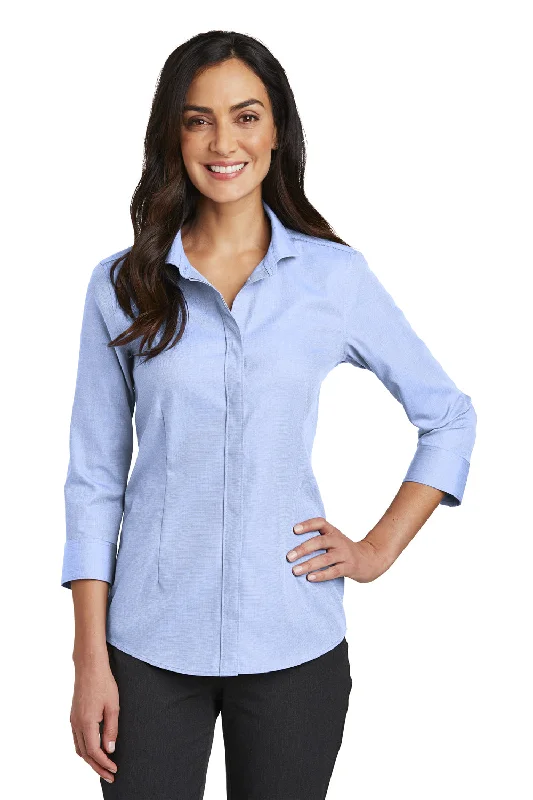 Red House Womens Nailhead Wrinkle Resistant 3/4 Sleeve Button Down Shirt - Blue Pearl - Closeout Casual Cotton Short Shirt