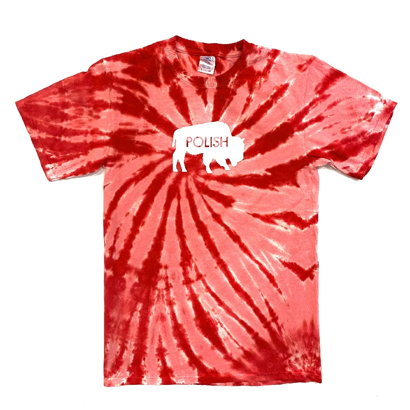 Red Tie-Dye Polish Short Sleeve Shirt Classic V-Neck Short Shirt