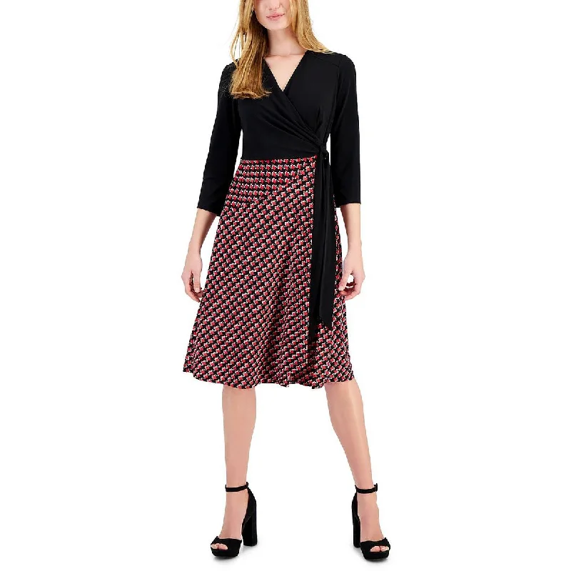 Robbie Bee Womens Houndstooth Midi Midi Dress Stylish Midi Dress with Cuffs