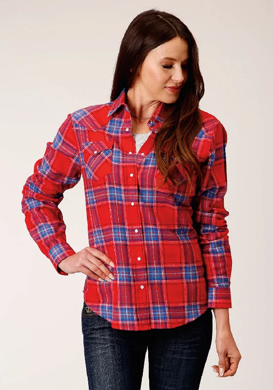 Roper Womens Unlined Flannel Red 100% Cotton L/S Shirt Comfortable Summer Short Shirt