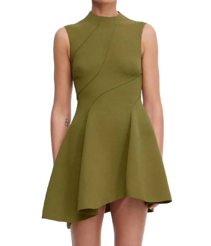 Rowe Mini Dress In Olive Fashionable Mini Dress with Pockets