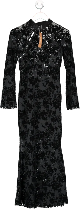 SHEIN Black Mesh And Velvet Flower Print Midi Dress UK XS Comfortable Floral Print Midi Dress