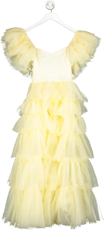 SHEIN Yellow Tulle Off The Shoulder Midi Dress UK S Trendy Square Neck Midi Dress