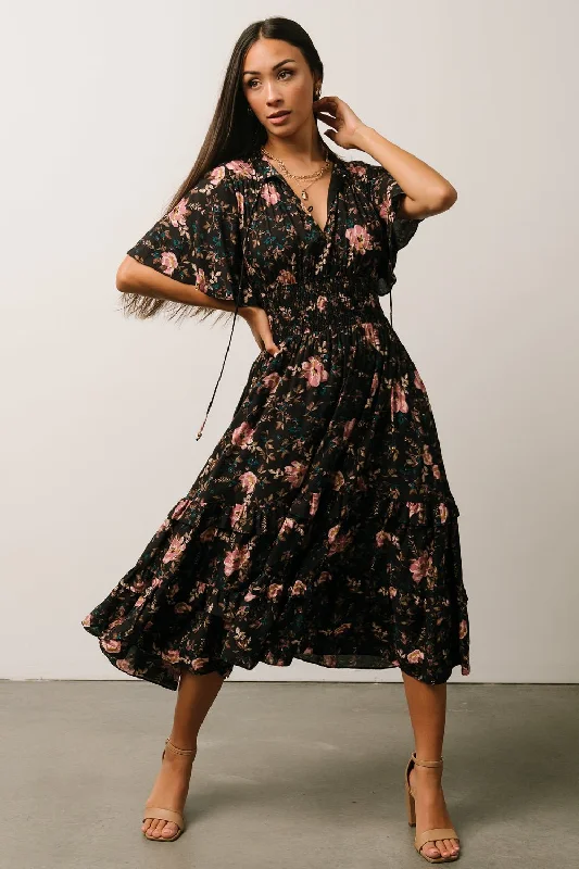 Spell Boho Midi Dress | Midnight Garden Trendy Midi Dress with Belt