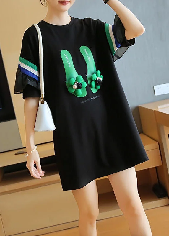 Stylish Black Original Design Patchwork Ruffles Cotton Mini Dresses Summer Comfortable Wrap Mini Dress