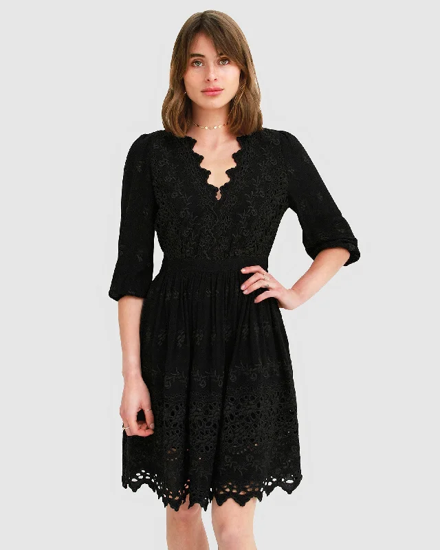 Sweet Talk Eyelet Mini Dress - Black Stylish Short Sleeve Mini Dress