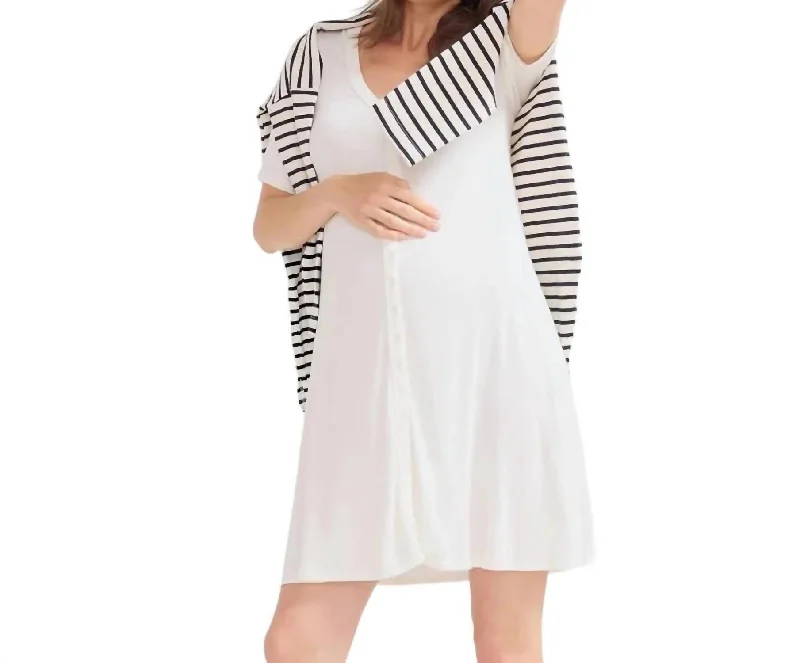 The Softest Rib Nursing Mini Dress In Ivory Casual V-Neck Mini Dress