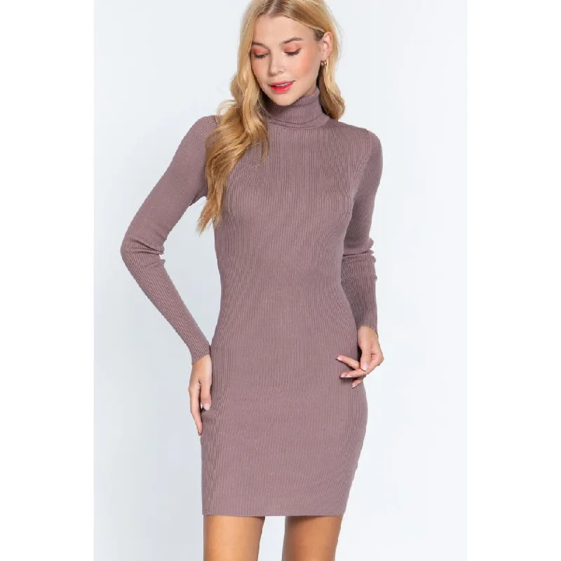 Turtle Neck Sewater Mini Dress Chic Pleated Mini Dress