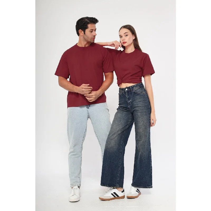 Burgundy Oversized Short Sleeves Tshirt Casual Ruffle Short Shirt