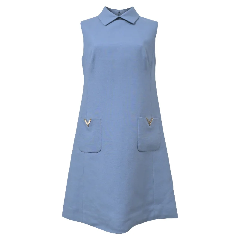 Valentino Collared Mini Dress in Light Blue Wool Trendy Denim Mini Dress