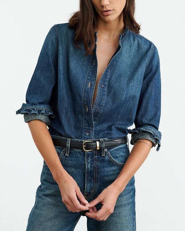 Lydia Denim Shirt Elegant High-Low Short Shirt