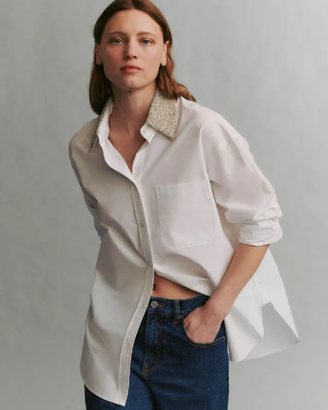 Joe Shirt With Crystal Collar Classic Basic Short Shirt