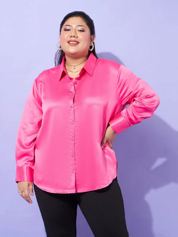 Women Pink Regular Satin Shirt Comfortable Fit Short Shirt