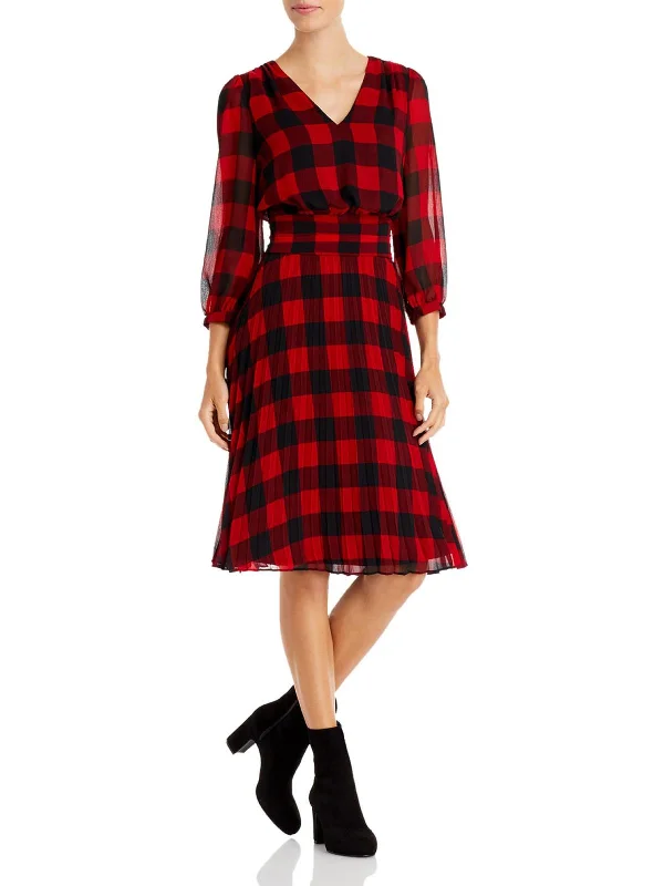 Womens Chiffon Plaid Midi Dress Trendy Bodycon Midi Dress