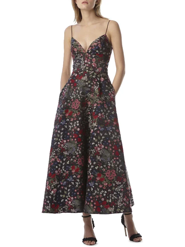 Womens Floral Jacquard Midi Dress Trendy Midi Dress with Belt