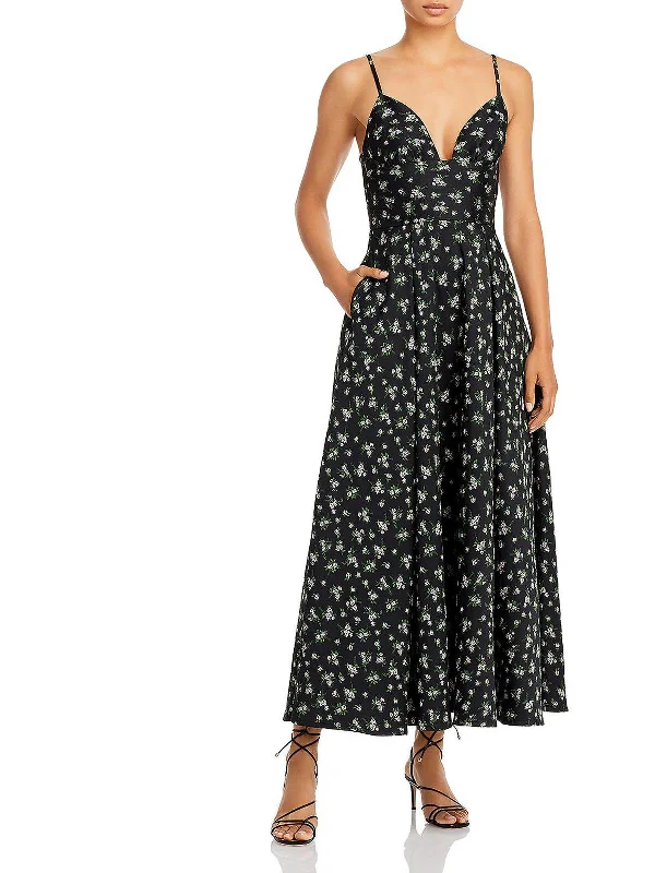 Womens Floral Knit Midi Midi Dress Stylish Cold Shoulder Midi Dress