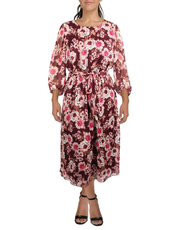 Womens Floral Print Long Midi Dress Stylish Button-Up Midi Dress