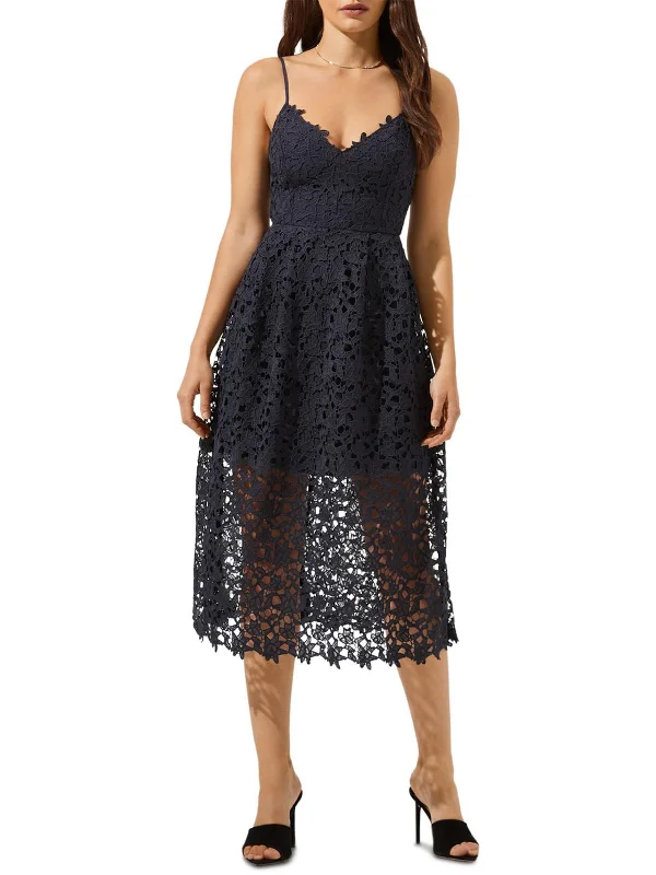 Womens Lace Overlay V Neck Midi Dress Comfortable Sleeveless Midi Dress