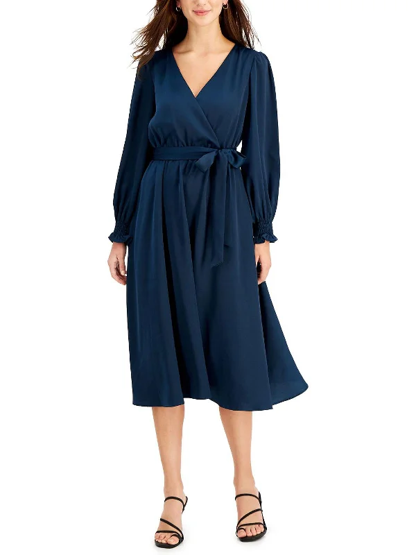 Womens Satin Long Sleeves Midi Dress Comfortable Denim Midi Dress