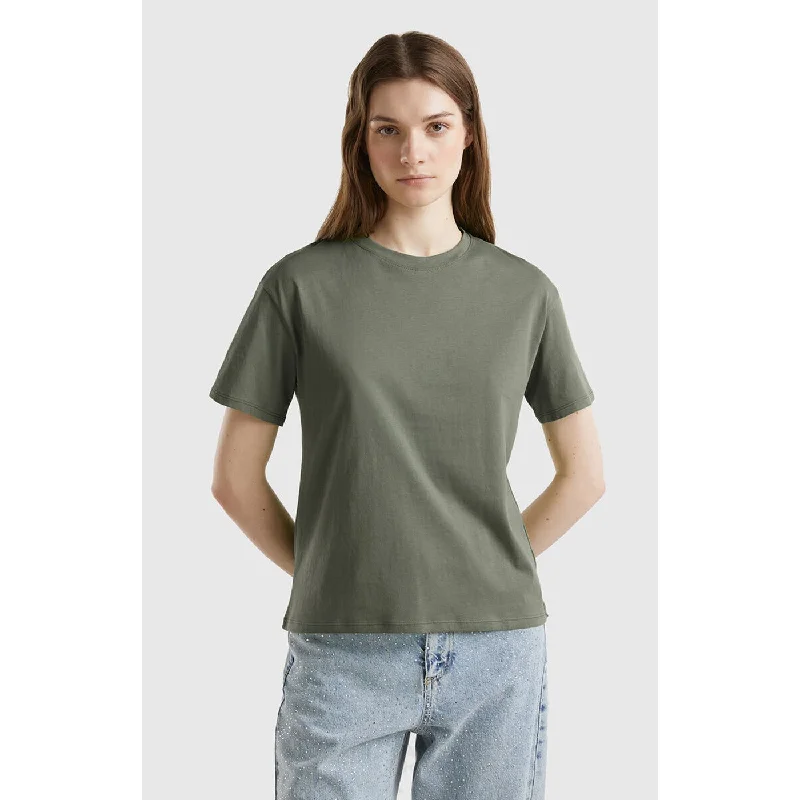 Olive Basic Tshirt Trendy Tie-Front Short Shirt