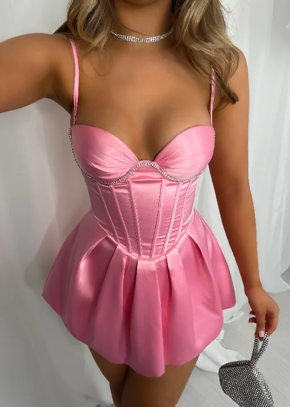 Your Beauty Satin Mini Dress - Pink Cozy Wraparound Mini Dress