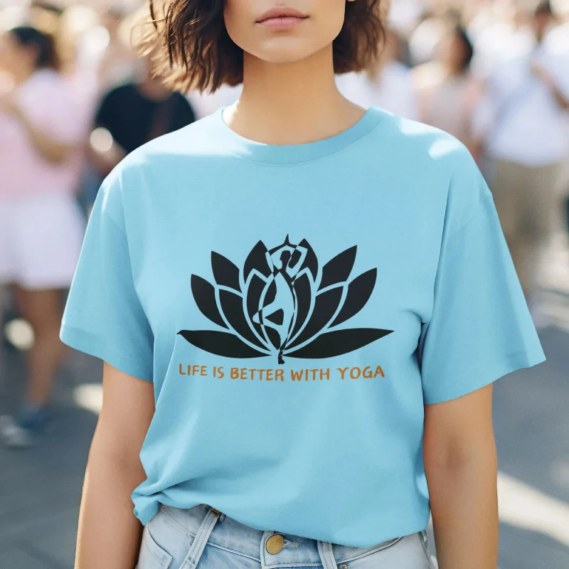 Life is Better with Yoga Round Neck Half Sleeve Classic T-Shirt Front Pockets Side Pockets Patch Pockets