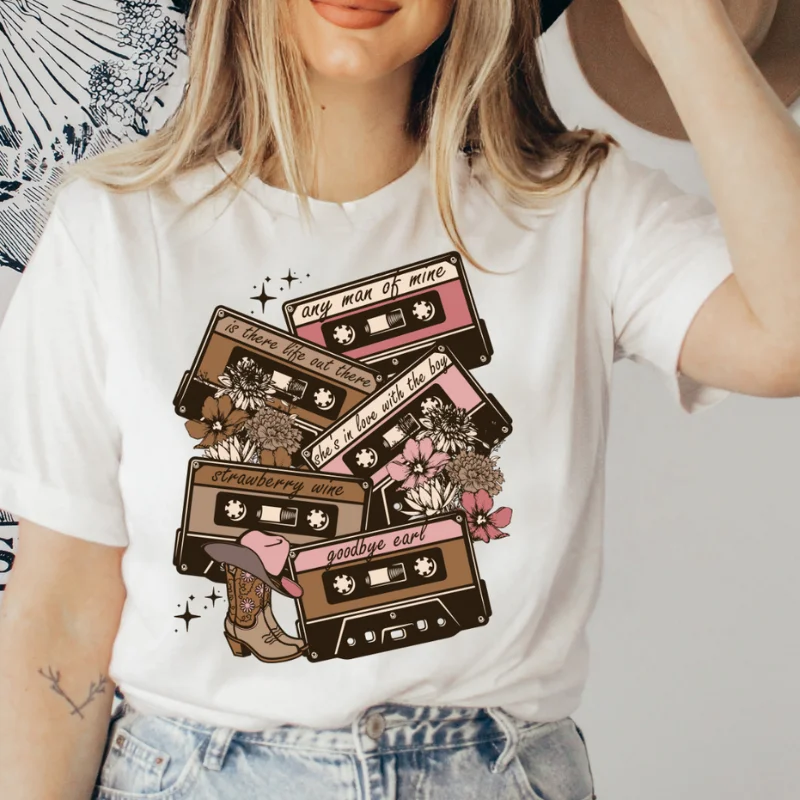 90's Country Cassette Tapes T-shirt Layered Multi-layer Single Layer