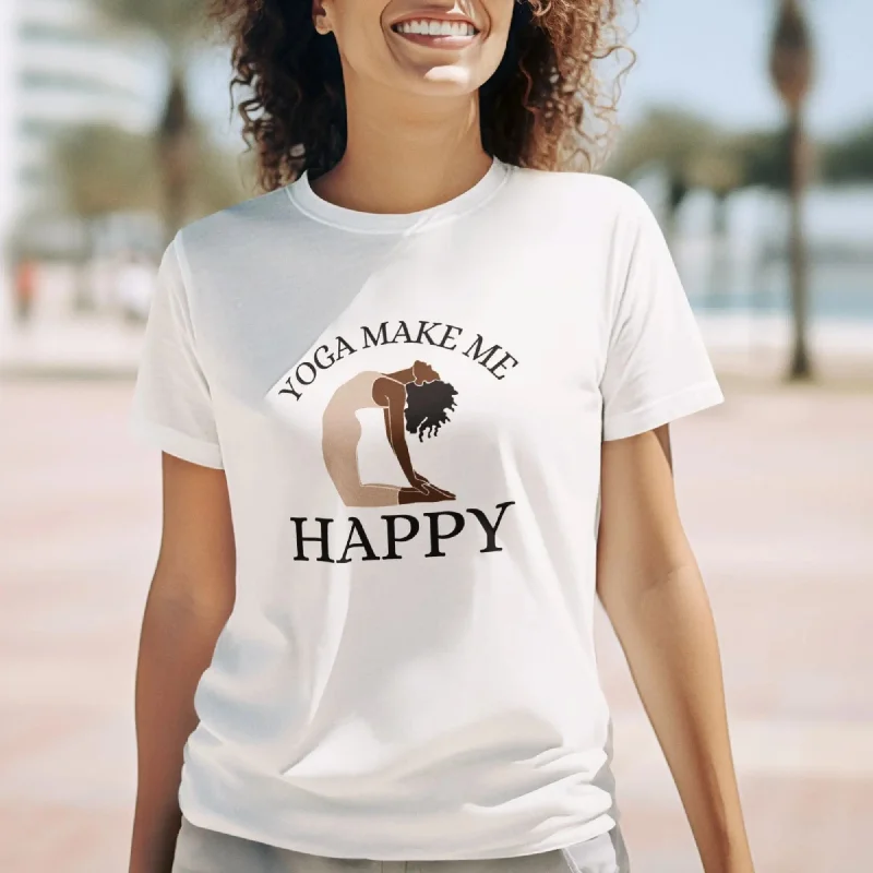 Yoga Make Me Happy Round Neck Half Sleeve Classic T-Shirt Mesh Canvas Denim