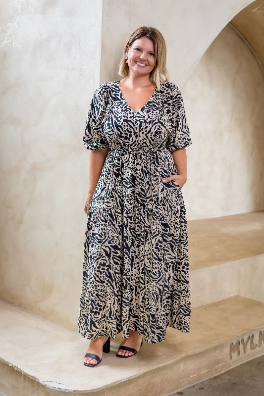 Addison Maxi Dress in Imprint Comfortable Maxi Dress with Slits