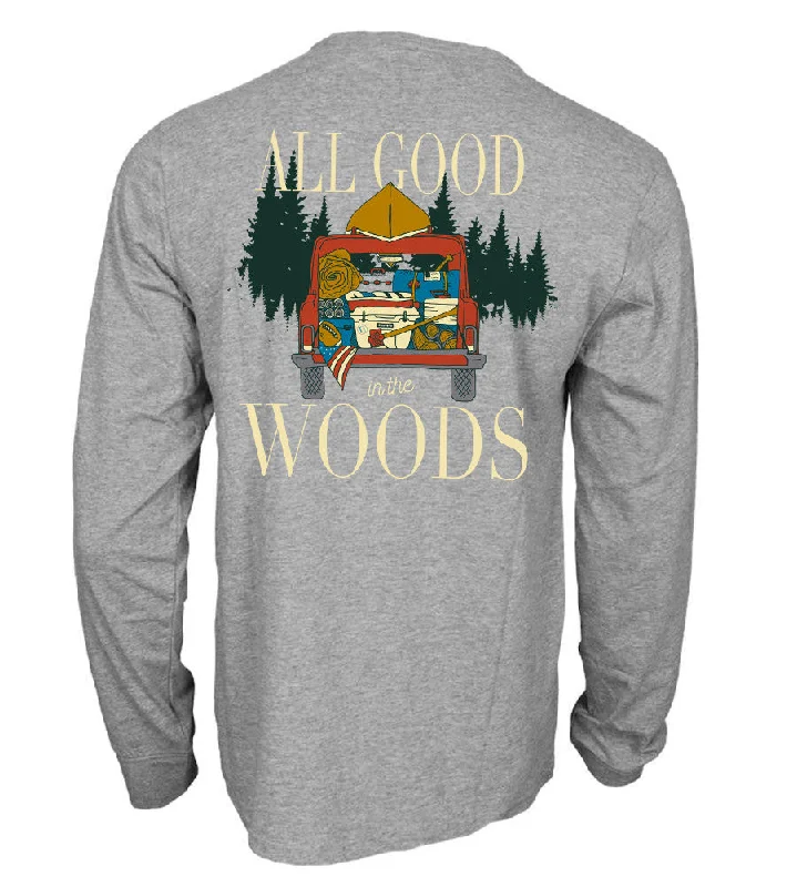 'All Good in the Woods' Long Sleeve Tee Graphic Embroidered Appliqued