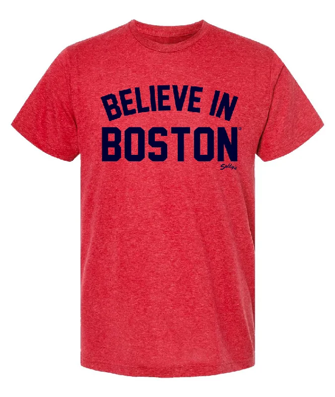 Believe in Boston - Heather Red - T-Shirt Handmade Hand-knitted Hand-woven