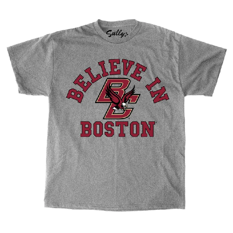 Believe In Boston - Boston College - Grey T-Shirt Boxy Fit Fitted Loose