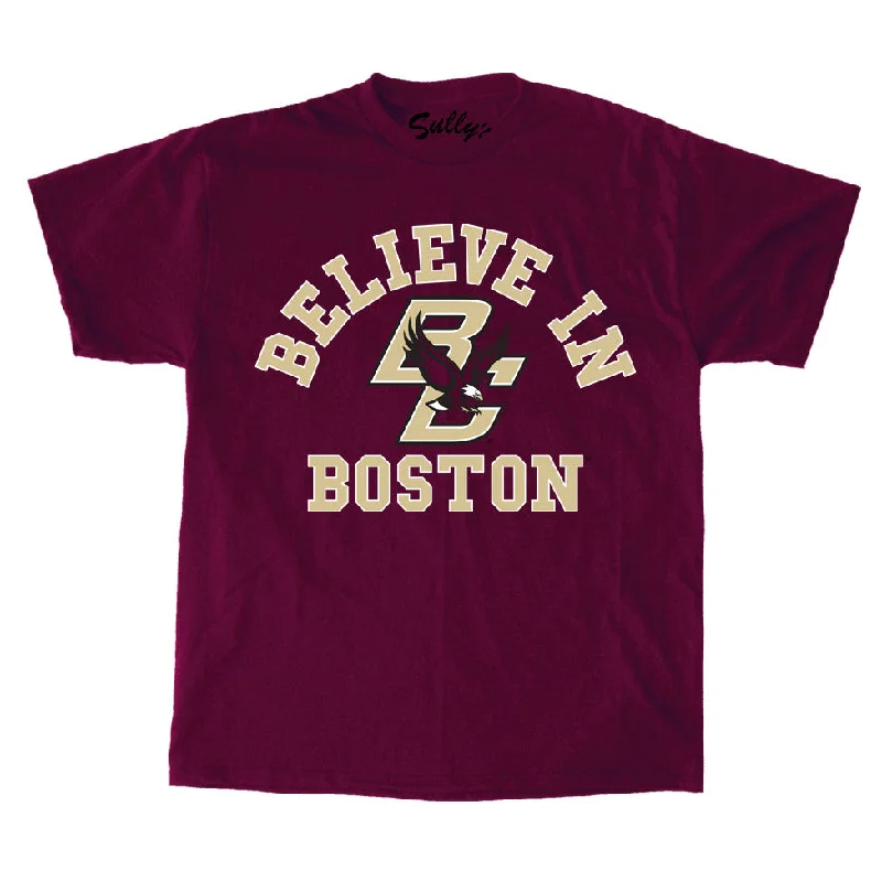 Believe In Boston - Boston College - Maroon T-Shirt Zippered Buttoned Snapped