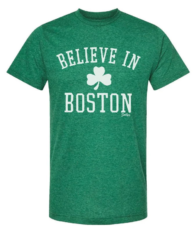 Believe In Boston (classic shamrock) Heather Green T-Shirt Elasticated Padded Insulated