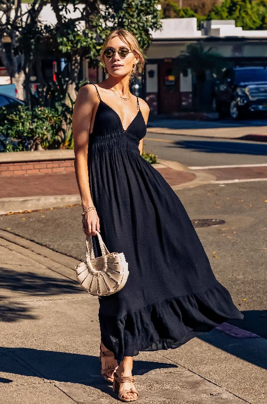 Black Mimosa Maxi Dress Chic Off-Shoulder Maxi Dress