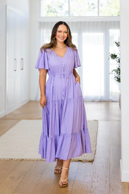 Bonnie Linen Blend Maxi Dress in Lavender Comfortable T-Shirt Maxi Dress