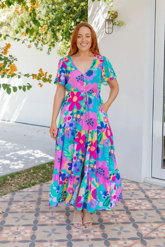 Bonnie Maxi Dress in Spring Fling by Kasey Rainbow Fashionable Chiffon Tiered Maxi Dress