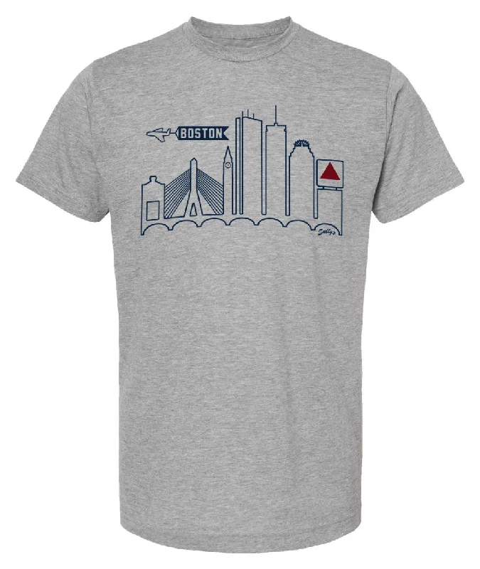 Boston Skyline Athletic Gray T-Shirt Front Pockets Side Pockets Patch Pockets