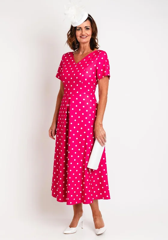 Cassandra Trudy Polka Dot A-line Maxi Dress, Pink Fashionable Halter Neck Maxi Dress