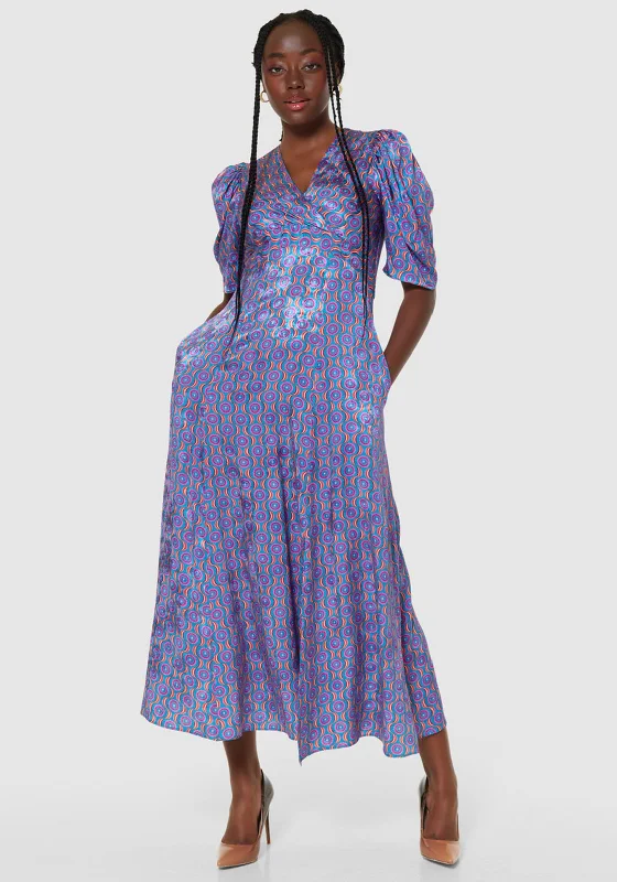 Closet London Floral Print Wrap Maxi Dress, Lilac Trendy Button Front Maxi Dress