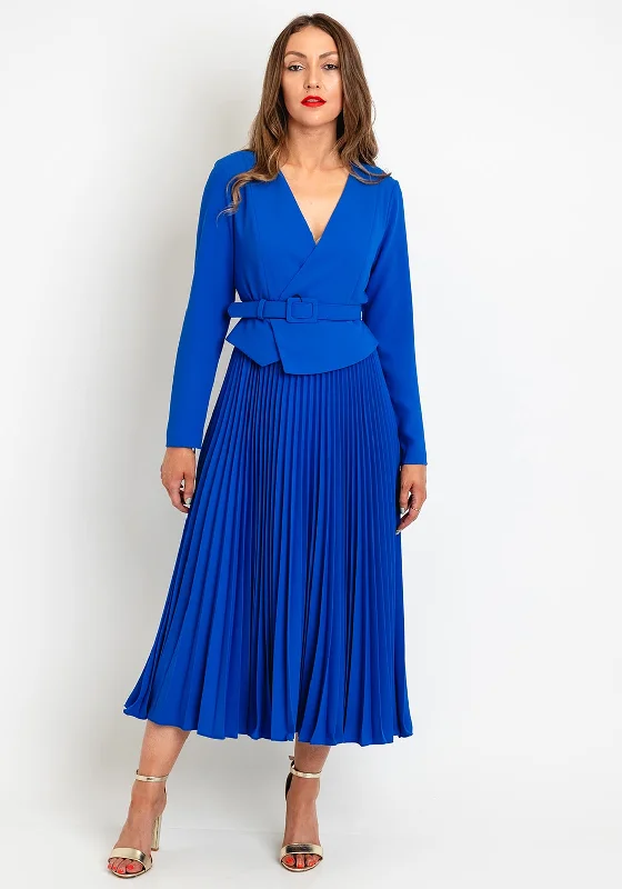 Exquise Pleated Skirt A-Line Maxi Dress, Royal Blue Stylish Longline Maxi Dress