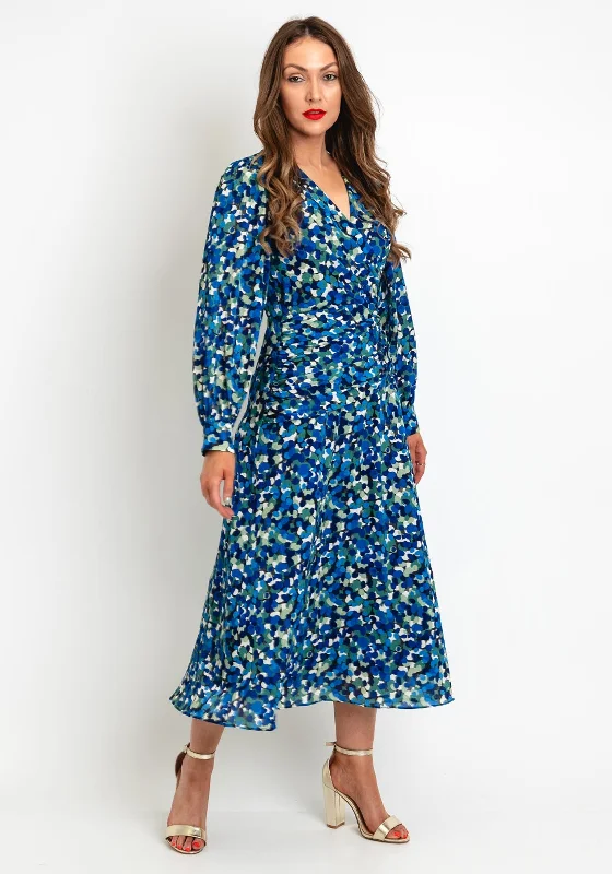 Exquise Petal Print A-Line Maxi Dress, Blue Multi Elegant Maxi Dress with Pockets