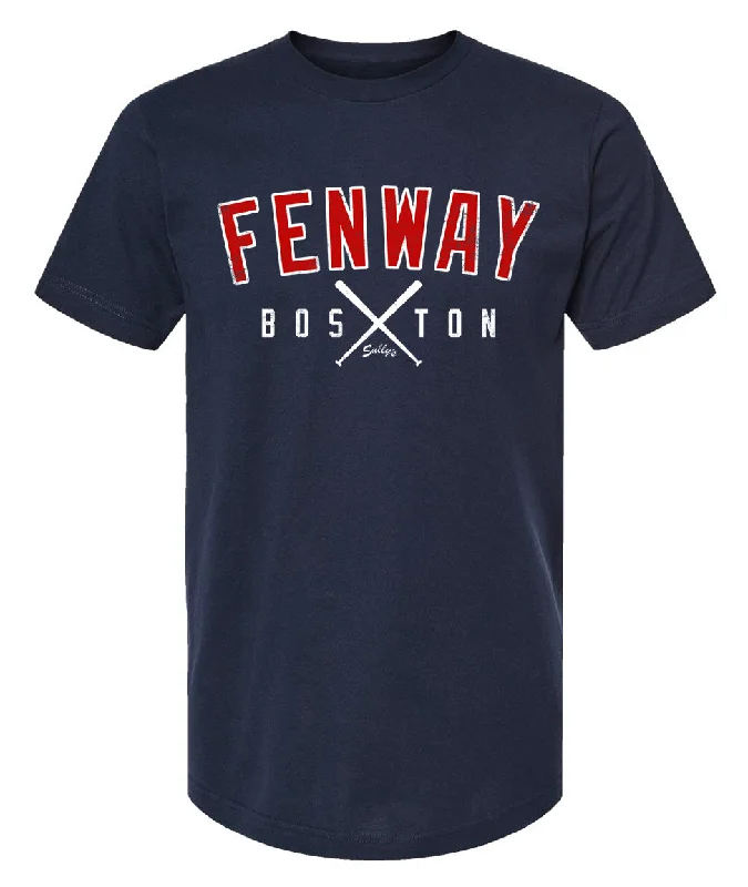 Fenway Crossed Bats T-Shirt Notch Collar Peter Pan Collar Cowl Neck