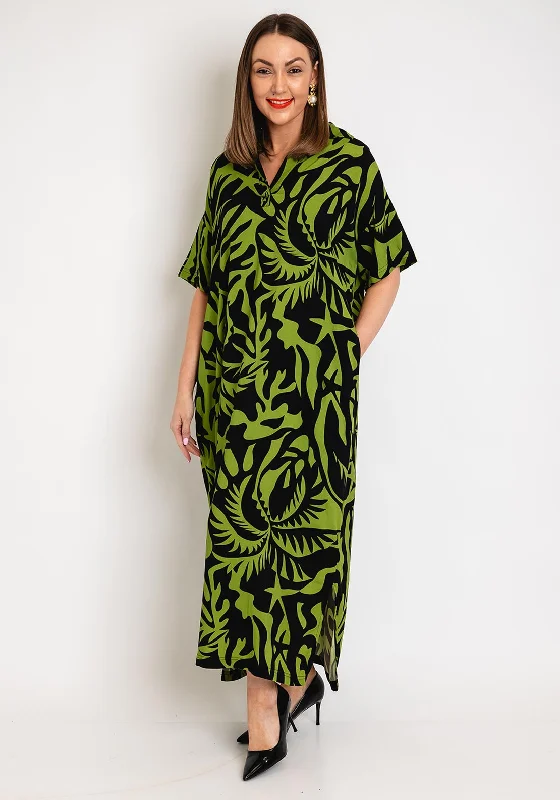 Natalia Collection One Size Print Maxi Dress, Kiwi Comfortable Maxi Dress with Belt