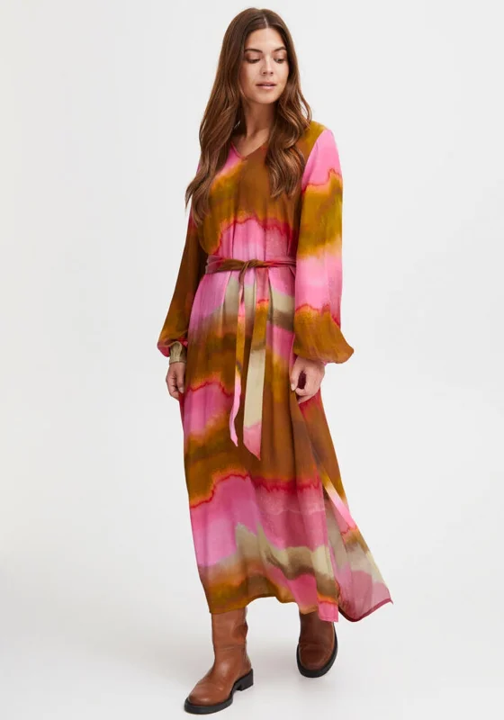 Fransa Ombre Print A-Line Maxi Dress, Pink Multi Trendy Printed Maxi Dress