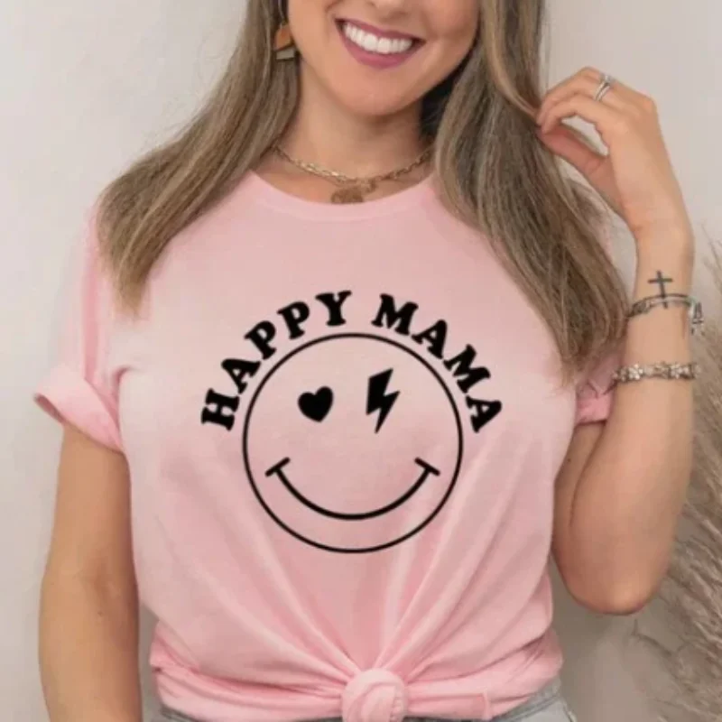 Happy Mama T-shirt Graphic Embroidered Appliqued