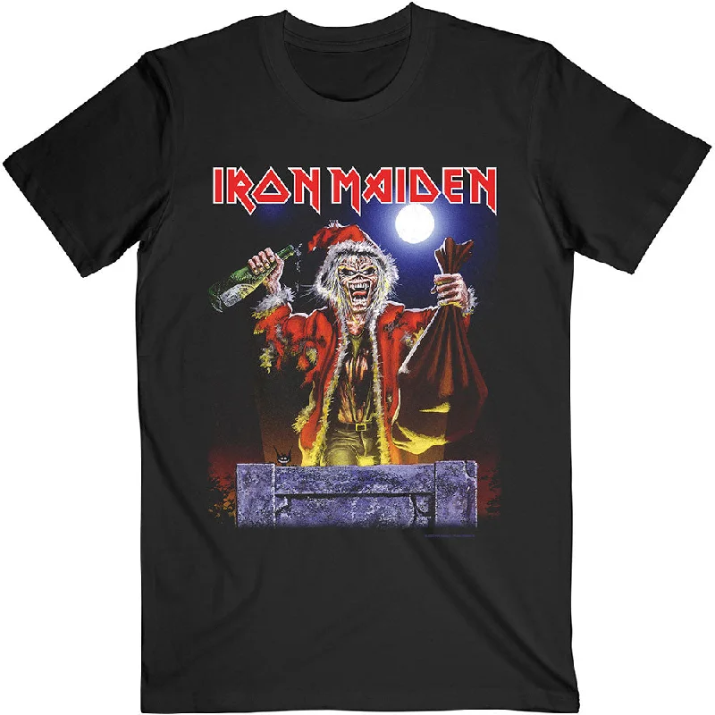 Iron Maiden | Official Band T-Shirt | No Prayer For Christmas (Back Print) Spandex Blend Rayon Blend Denim Blend