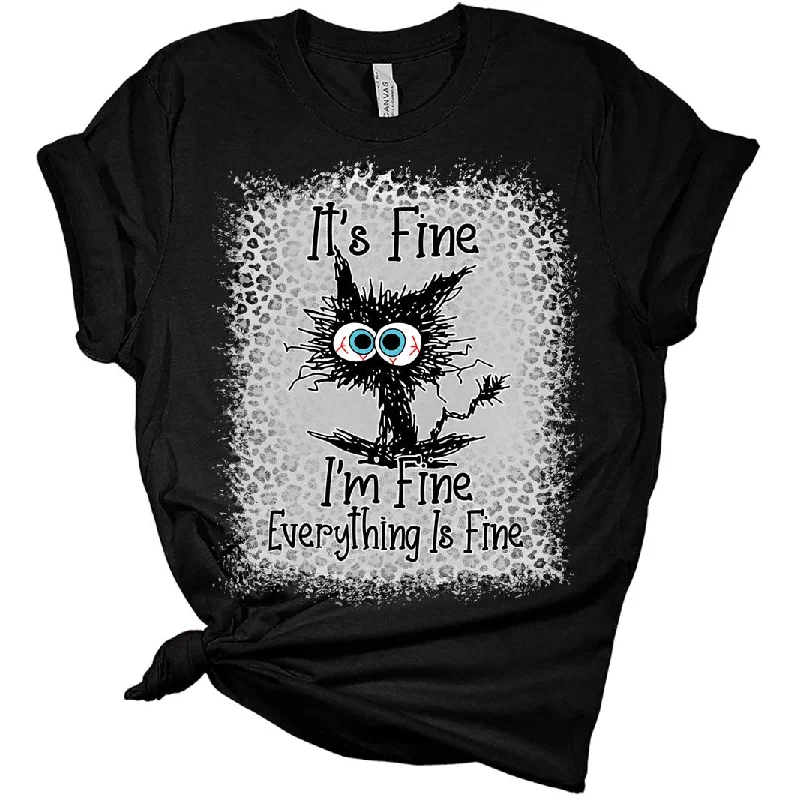 It's Fine I'm Fine Everything is Fine Leopard Fade Print Women's Bella Mom T-Shirt Mesh Canvas Denim