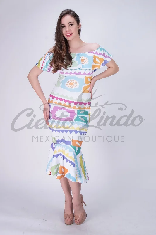 Mexican Jalapa Printed Maxi Dress Elegant Boho Maxi Dress